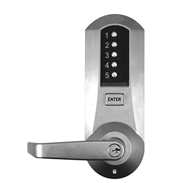 Kaba Simplex 5000 Series Cylindrical Mechanical Pushbutton Lock, Throw Latch, Floating Face Plate, BacksetPin Length