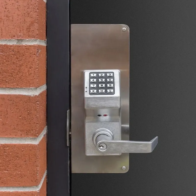 Commercial keypad lever lock installed on a steel door by Matrix Locksmith